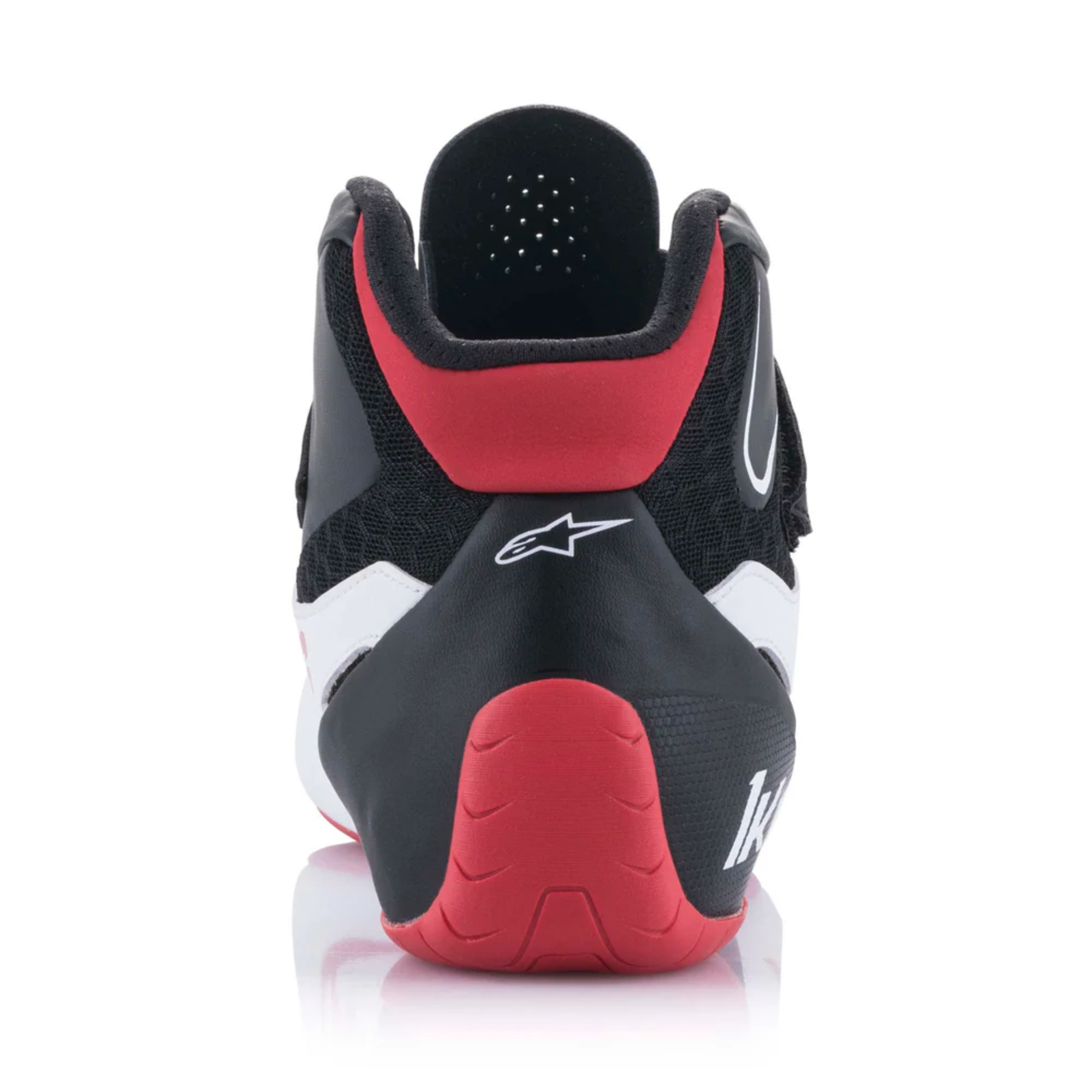 The white black and red Alpinestars Tech 1-K v2 Karting Shoes from Alpinestars showing the heel of the shoe.