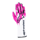 The back of the white, fuchsia and black Alpinestars Tech-1 K v3 Karting Gloves.