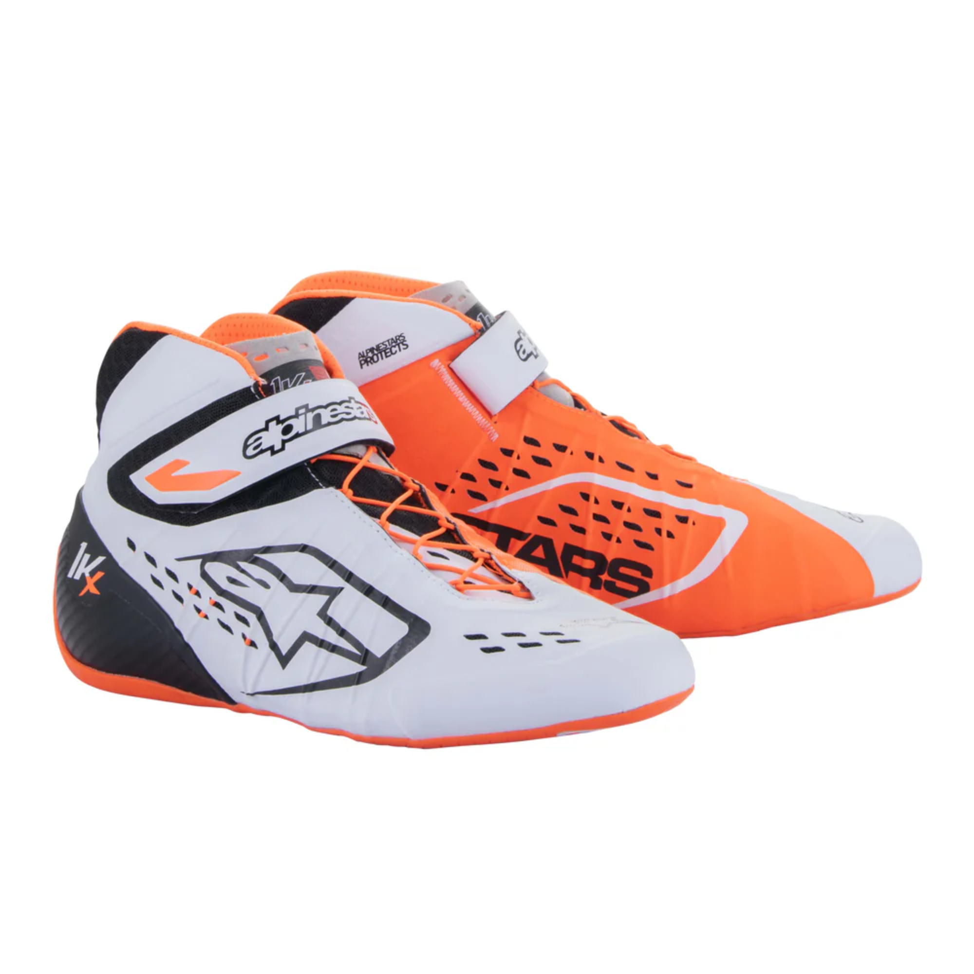 The white, orange, and black Alpinestars Tech 1-KX v2 Karting Shoes from Alpinestars.