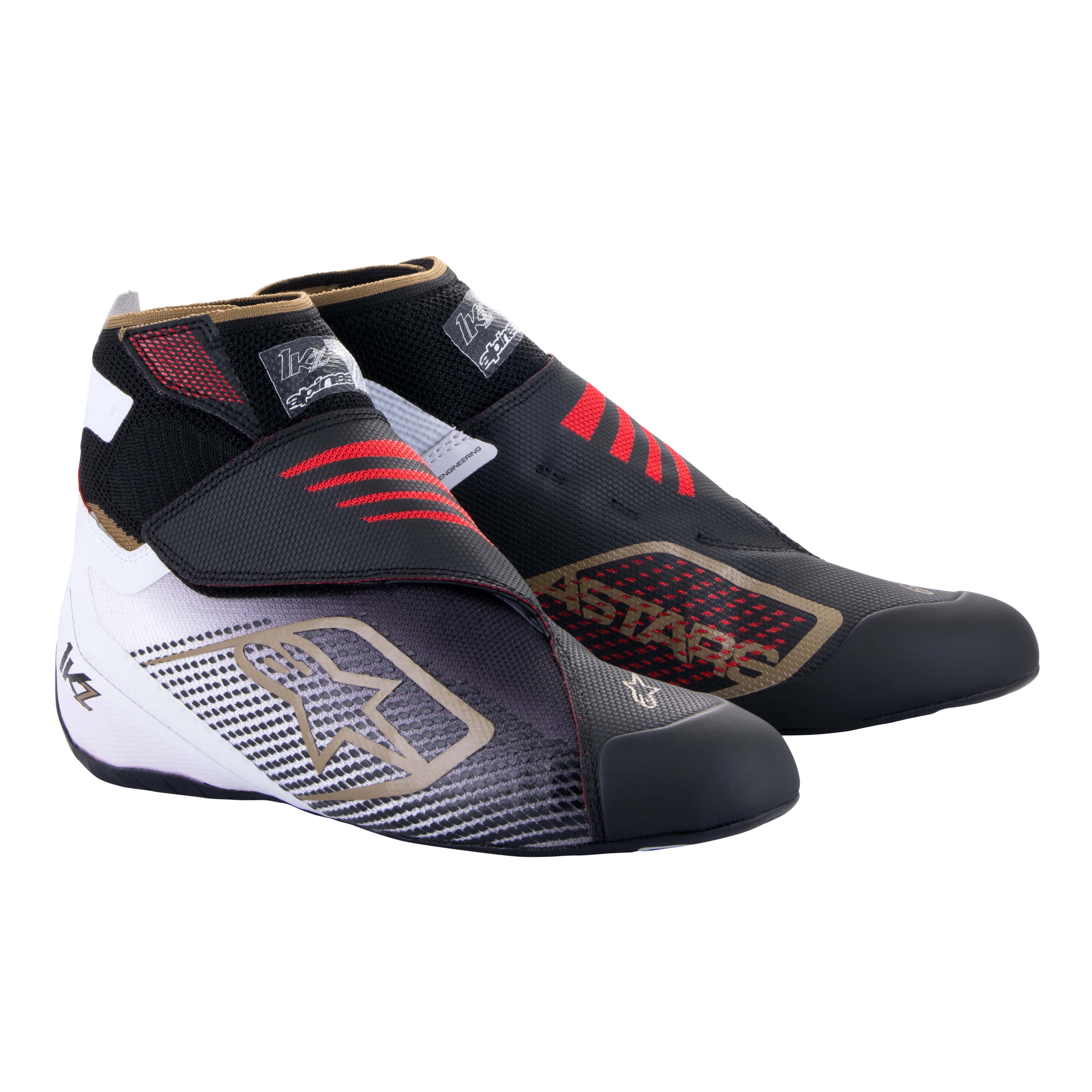 The black, white and gold Alpinestars Tech 1-KZ v2 Karting Shoes.