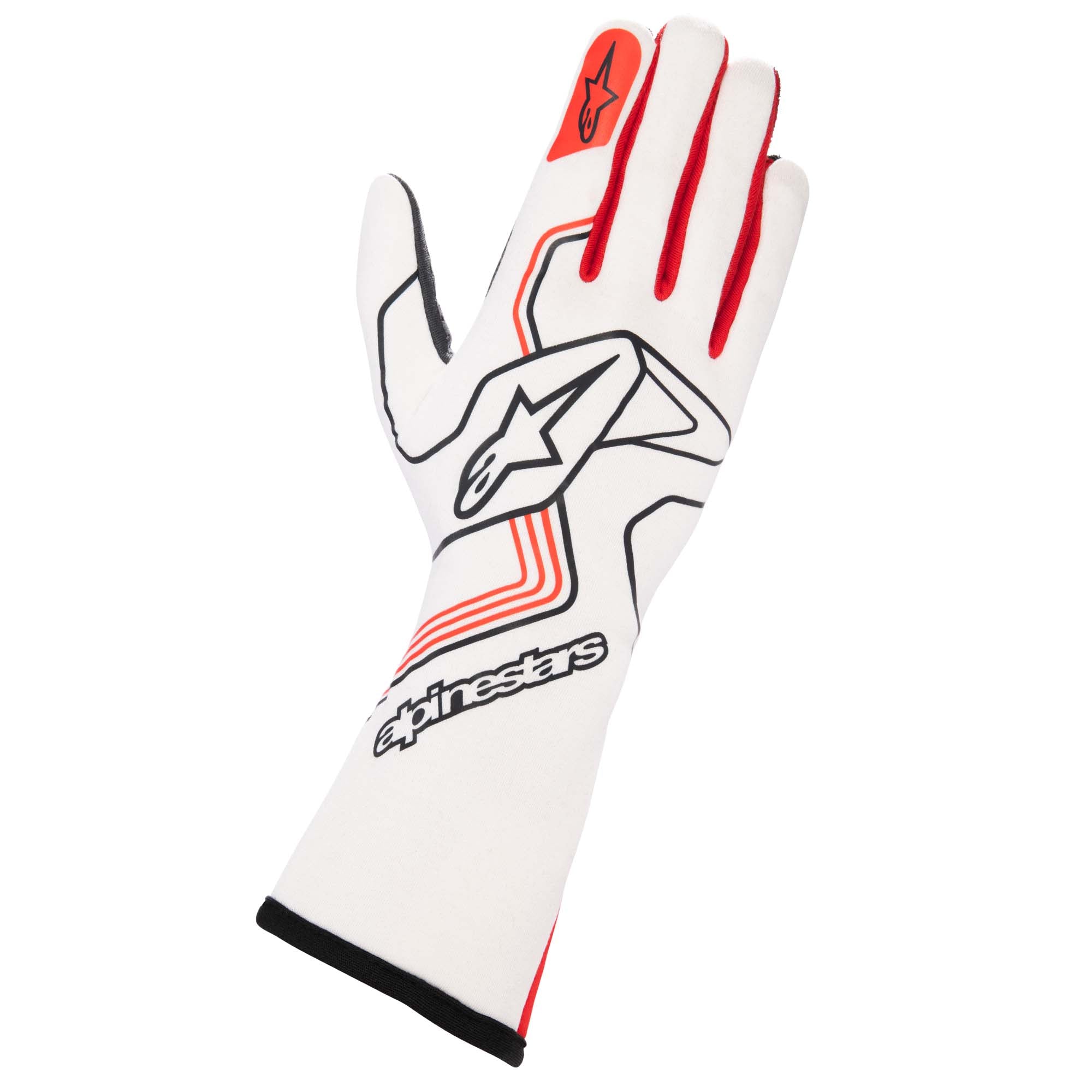 The white and red Alpinestars Tech-1 Race v3 Racing Gloves.