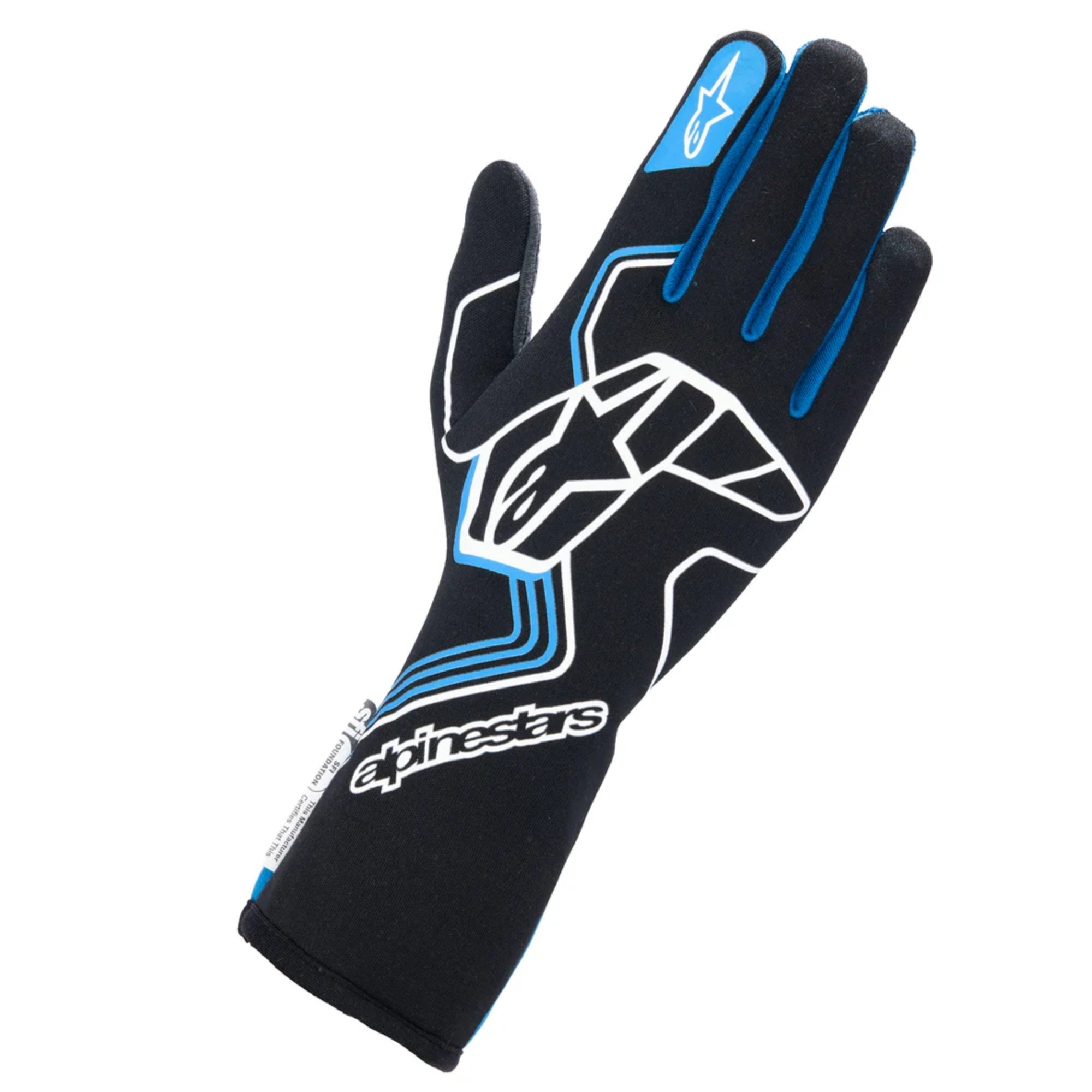 The black and blue Alpinestars Tech-1 Race v4 Racing Gloves.