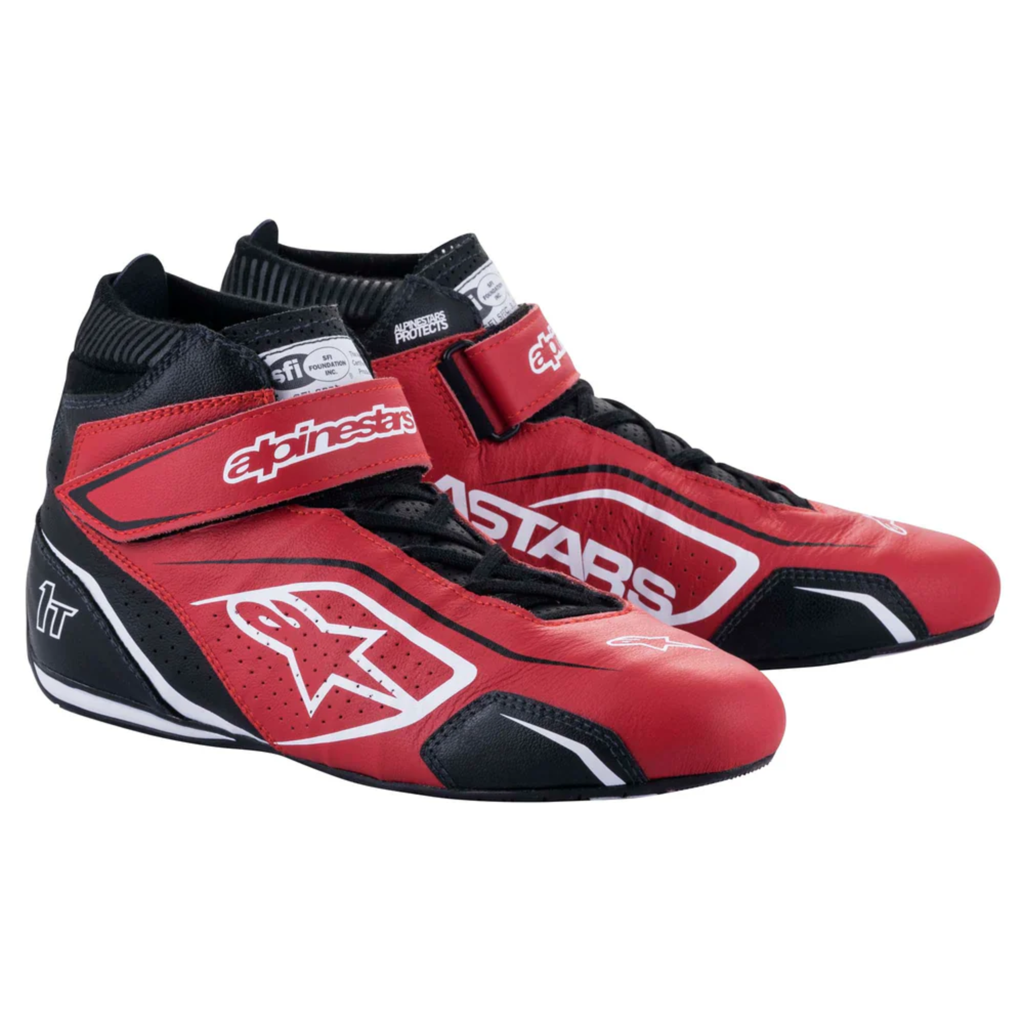 The red, black and white Alpinestars Tech-1 T v3 Racing Shoes - SFI 3.3.