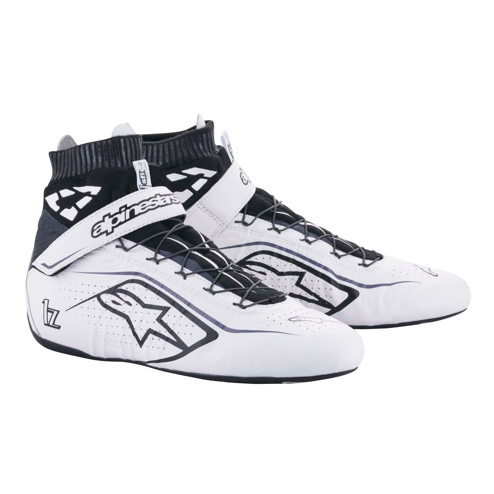 The white and black Alpinestars Tech-1 Z v2 Racing Shoes.