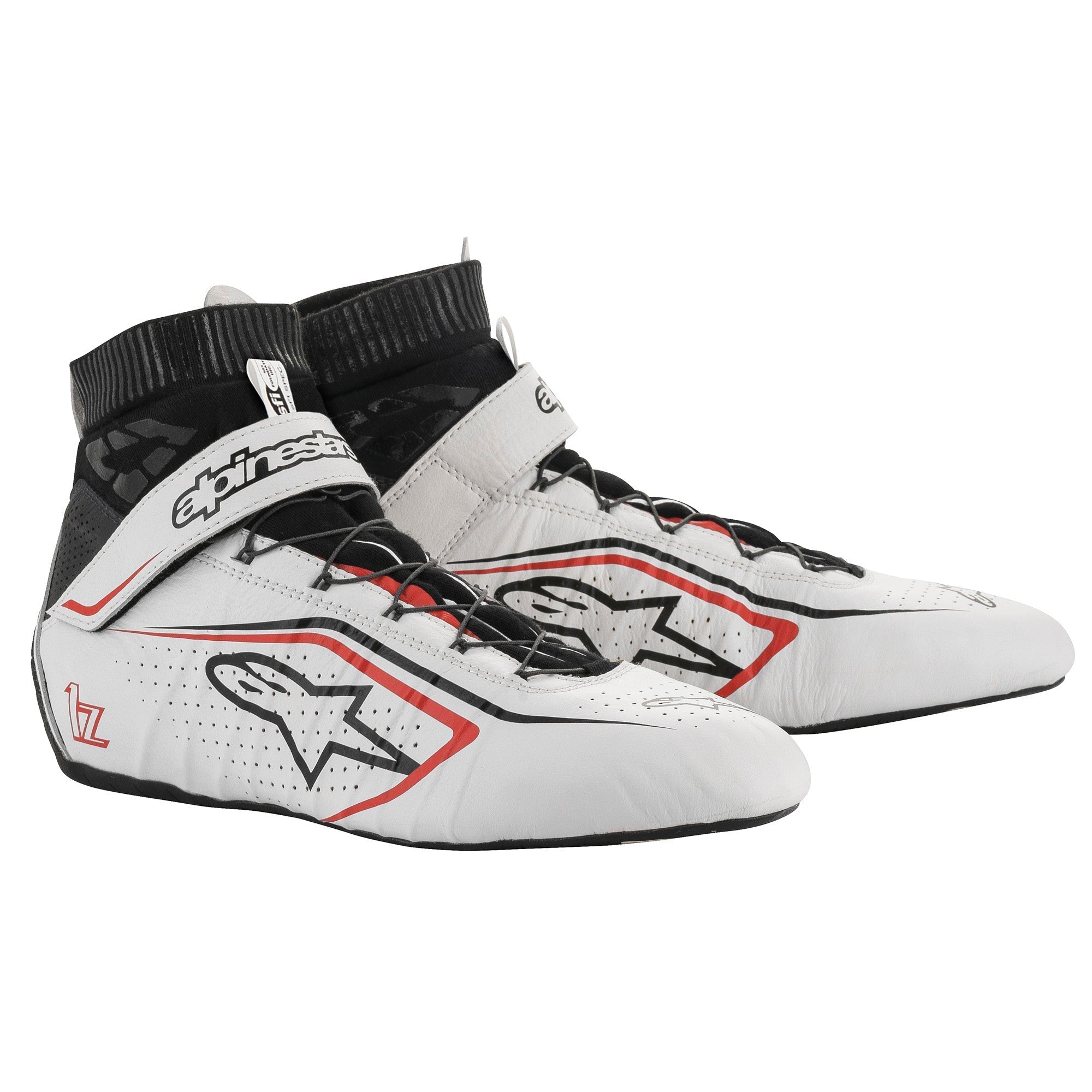 The white, black and red Alpinestars Tech-1 Z v2 Racing Shoes.