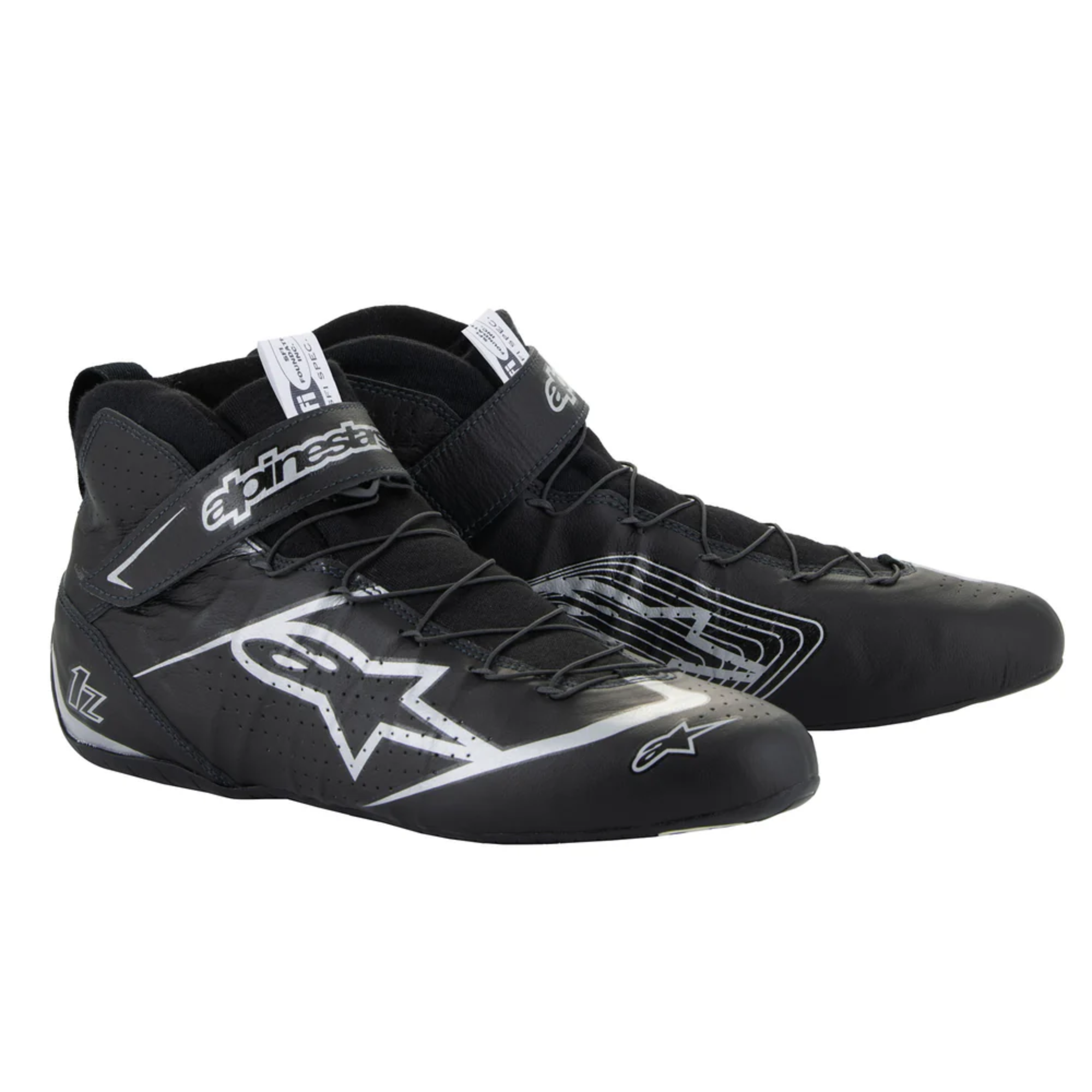 The black and silver Alpinestars Tech-1 Z v3 Racing Shoes - SFI 3.3.