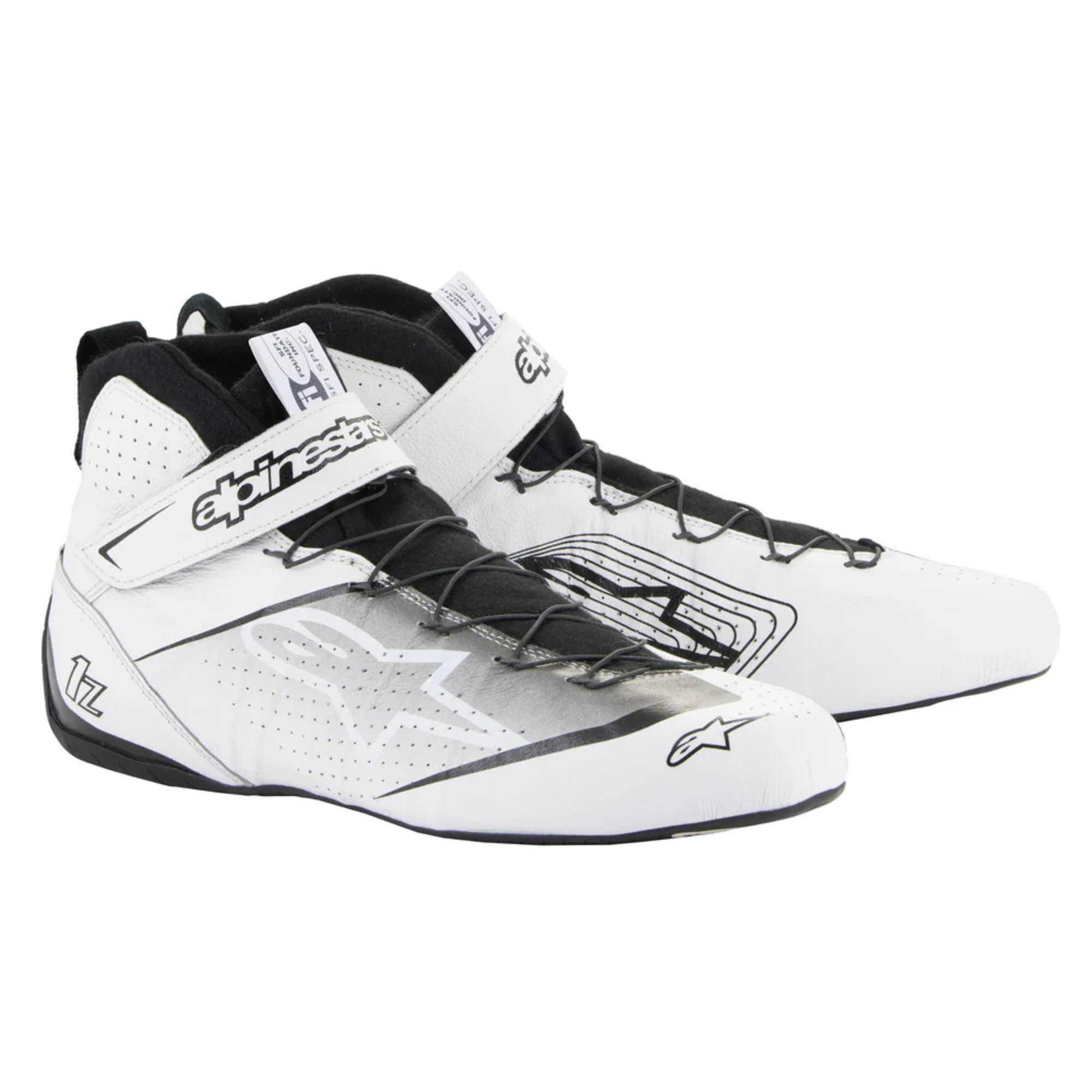 The white and black Alpinestars Tech-1 Z v3 Racing Shoes - SFI 3.3.