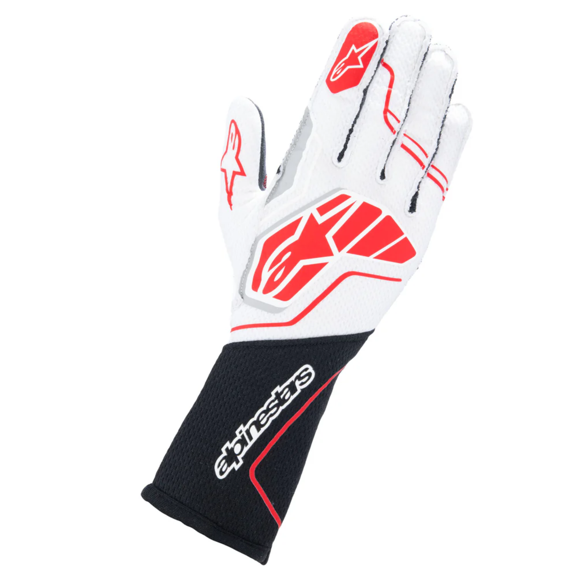 The black, white and red Alpinestars Tech-1 ZX v4 Racing Gloves.