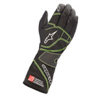 The back of the black and green Alpinestars Tempest v2 WP Karting Gloves.