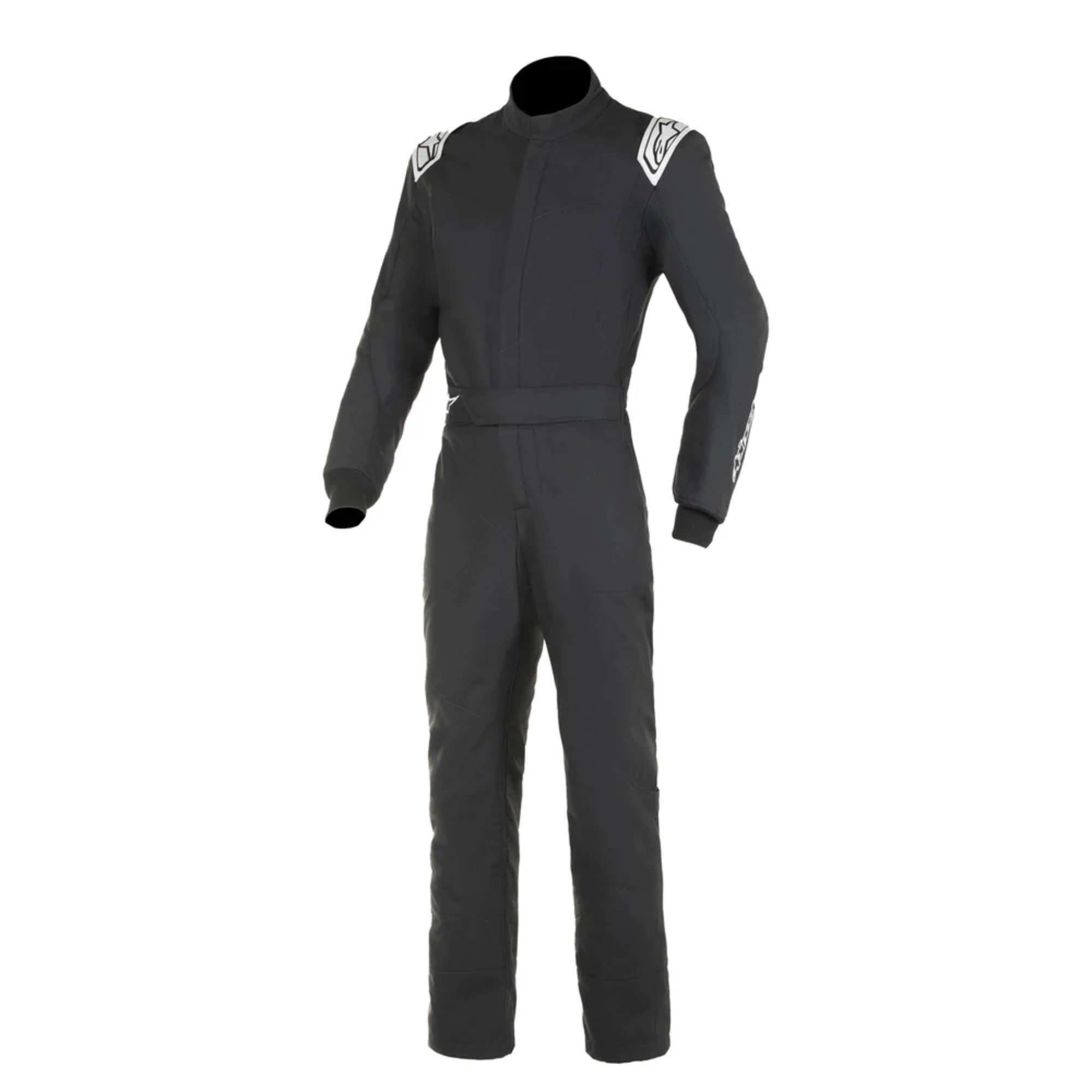 The front of the black and white Alpinestars Vapor Racing Suit - Boot Cut.