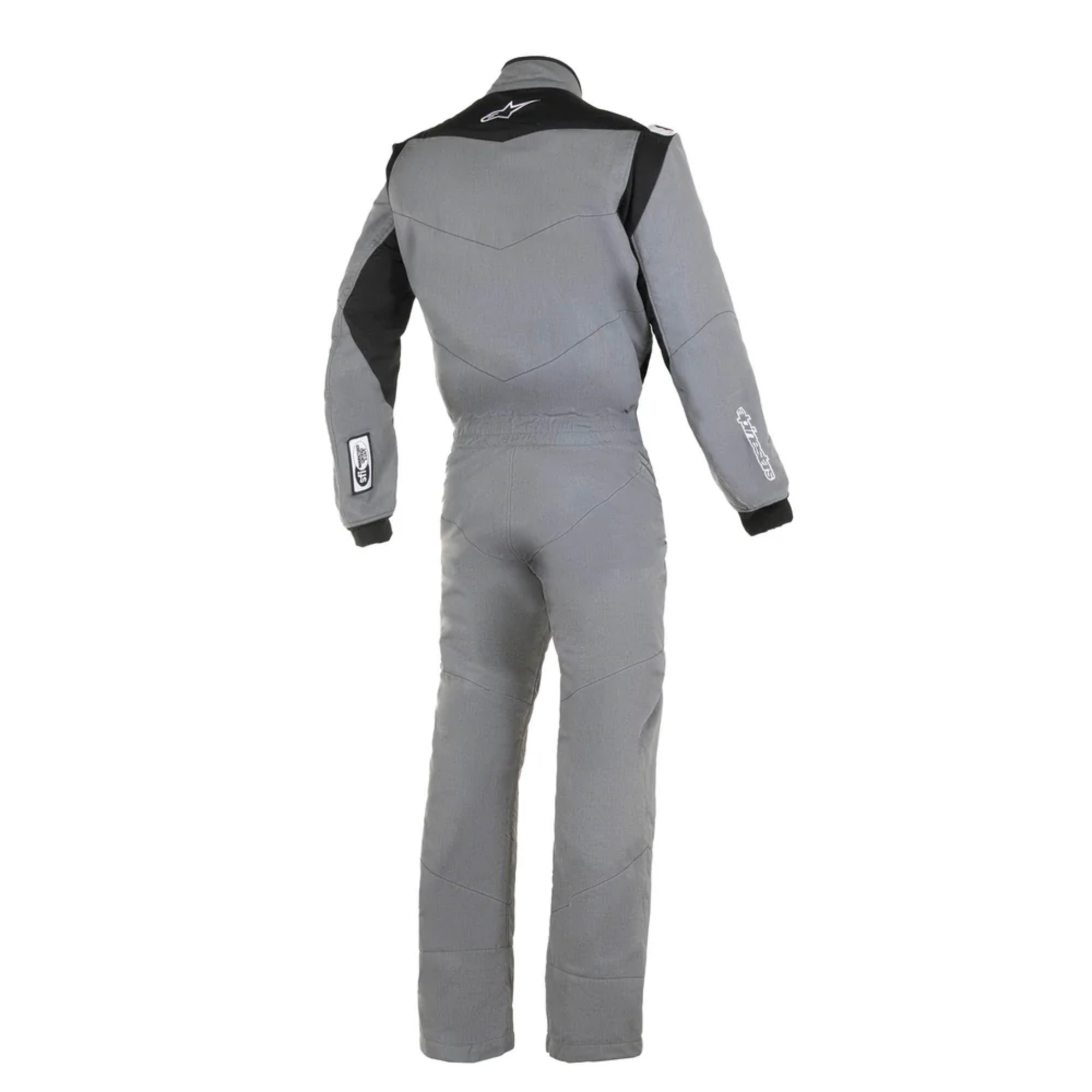 The back of the grey and black Alpinestars Vapor Racing Suit - Boot Cut.