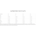 The sizing chart (size guide) for Alpinestars Youth Suits. all-groups