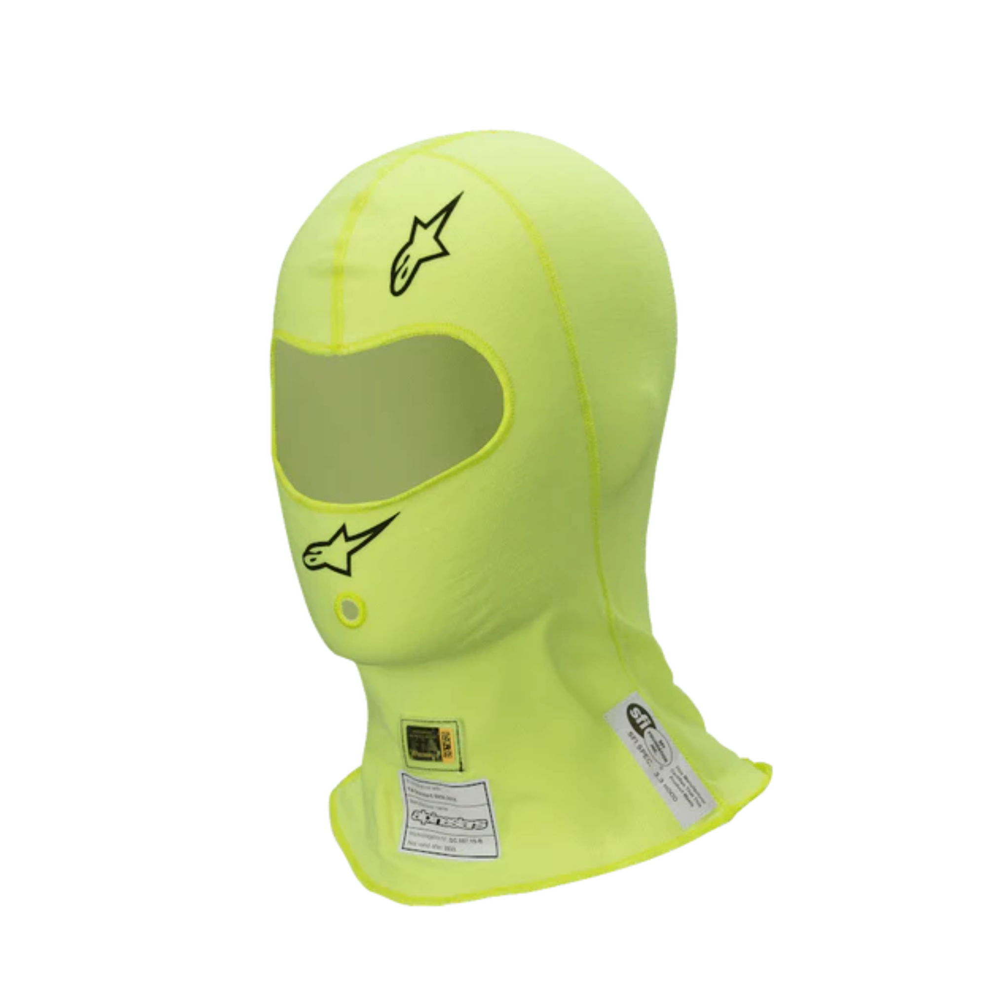 The yellow Alpinestars ZX Evo v2 Fire Resistant Racing Balaclava which is FIA 8856-2018 and SFI 3.3 rated.