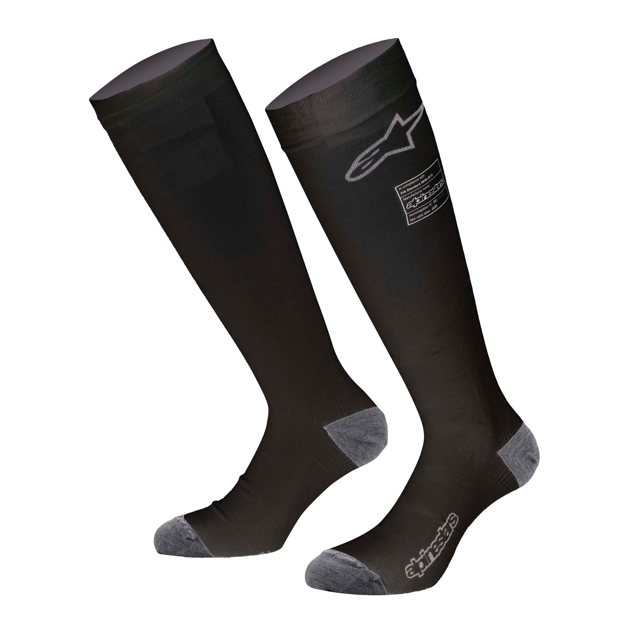 The black knee-high Alpinestars ZX v3 Fire Resistant Racing Socks.