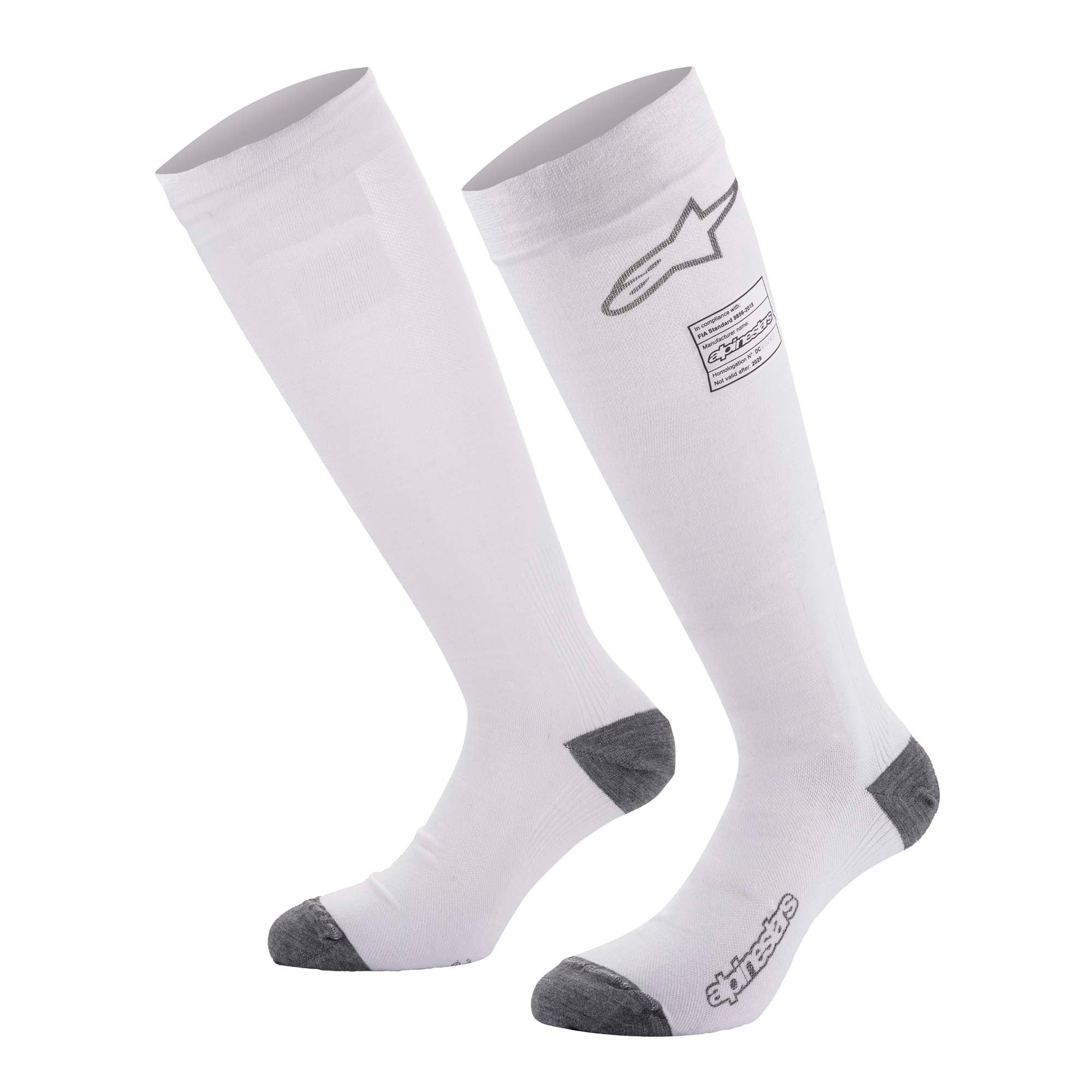 The white knee-high Alpinestars ZX v3 Fire Resistant Racing Socks.