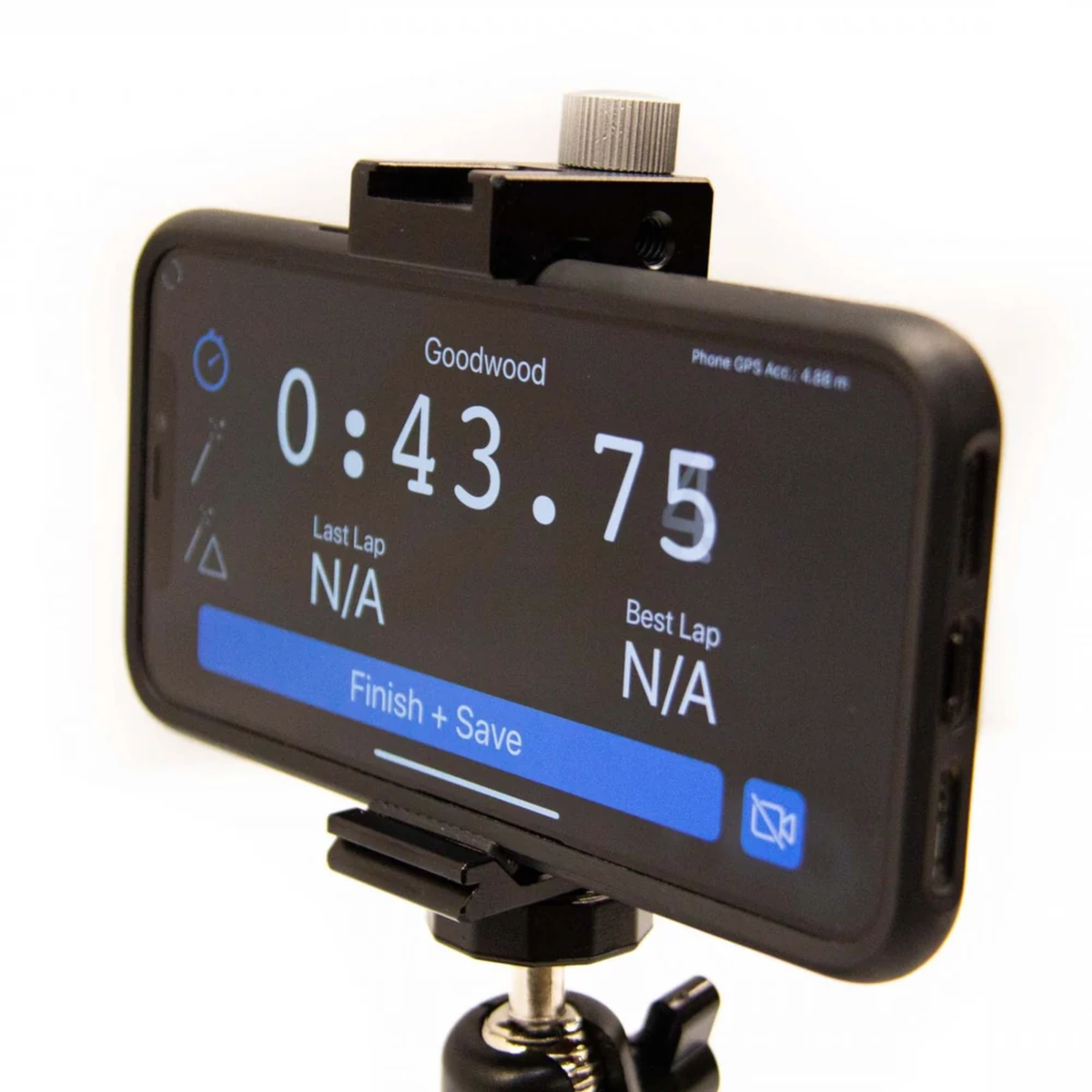 The APEX Pro Motorsport Phone Mount with a phone.
