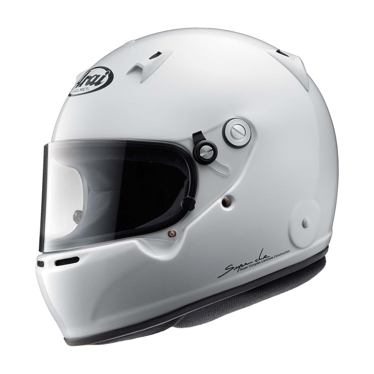 The white SA2020 & FIA8859 homologated Arai GP-5W Racing Helmet.