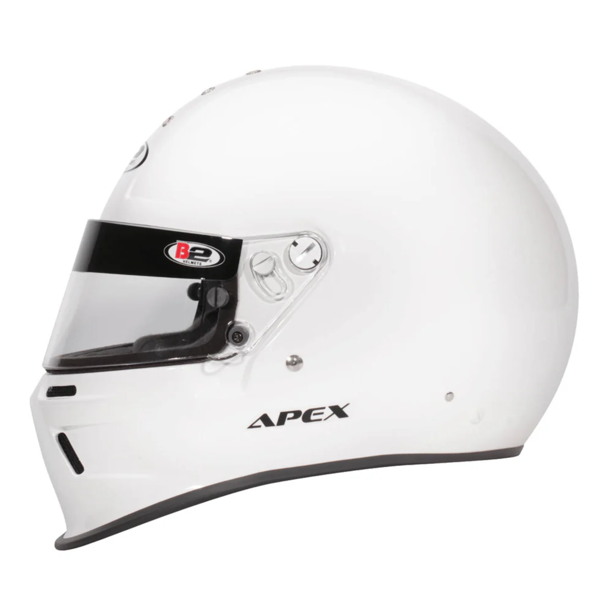 The side of the Snell SA2020 certified white B2 Apex Racing Helmet.