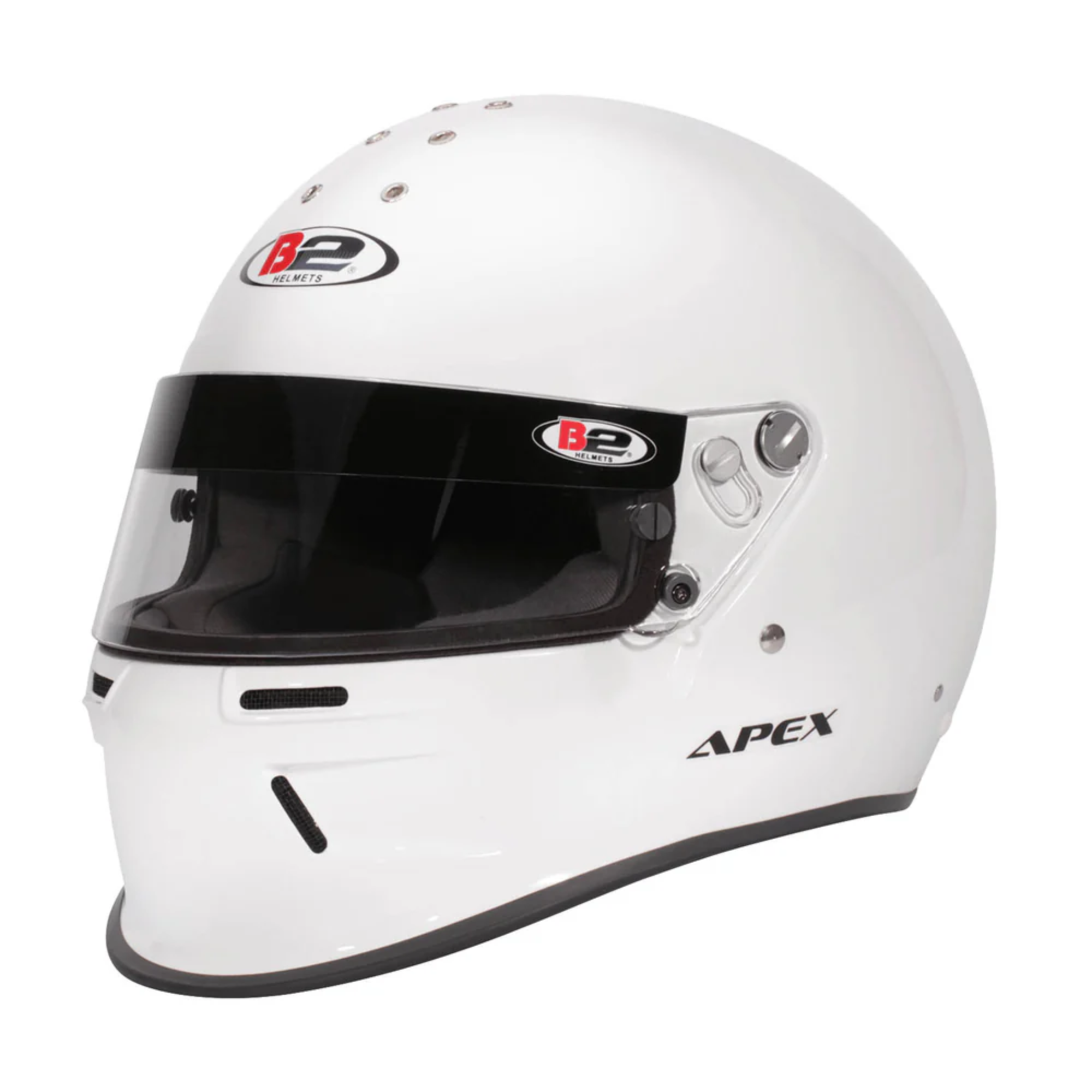 The Snell SA2020 certified white B2 Apex Racing Helmet.
