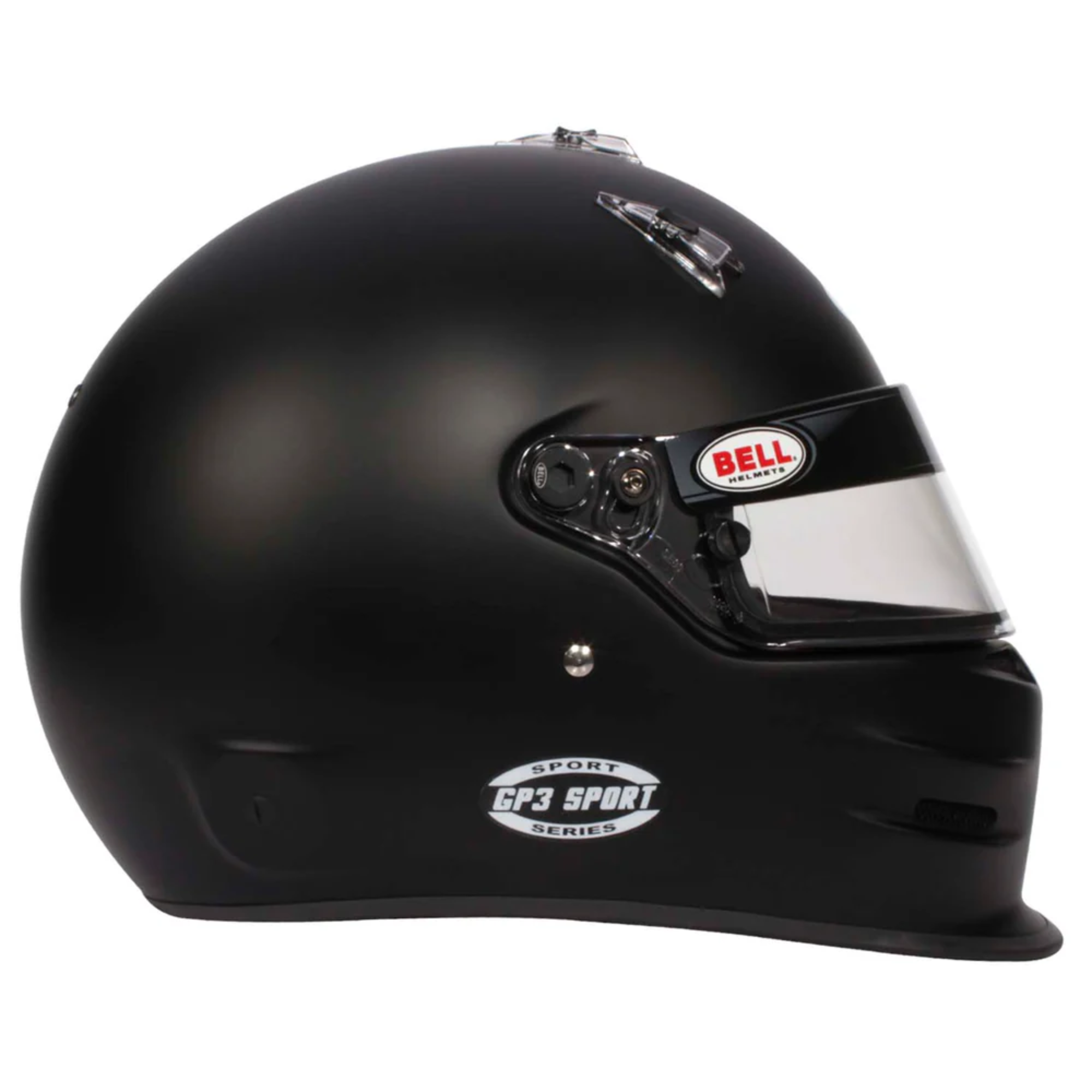 The side of the SA2020 rated black Bell GP3 Sport Racing Helmet.