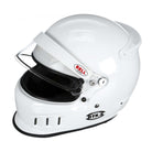 The white SA2020 and FIA8859 Bell GTX3 Racing Helmet at an angle from the top with the visor open.