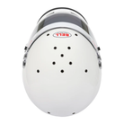The white Bell K1 Sport Racing Helmet which is Snell SA2025 certified from the top.
