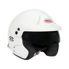 The SA2025 and FIA8859 safety certified white Bell Mag-10 Pro Racing Helmet at an angle.