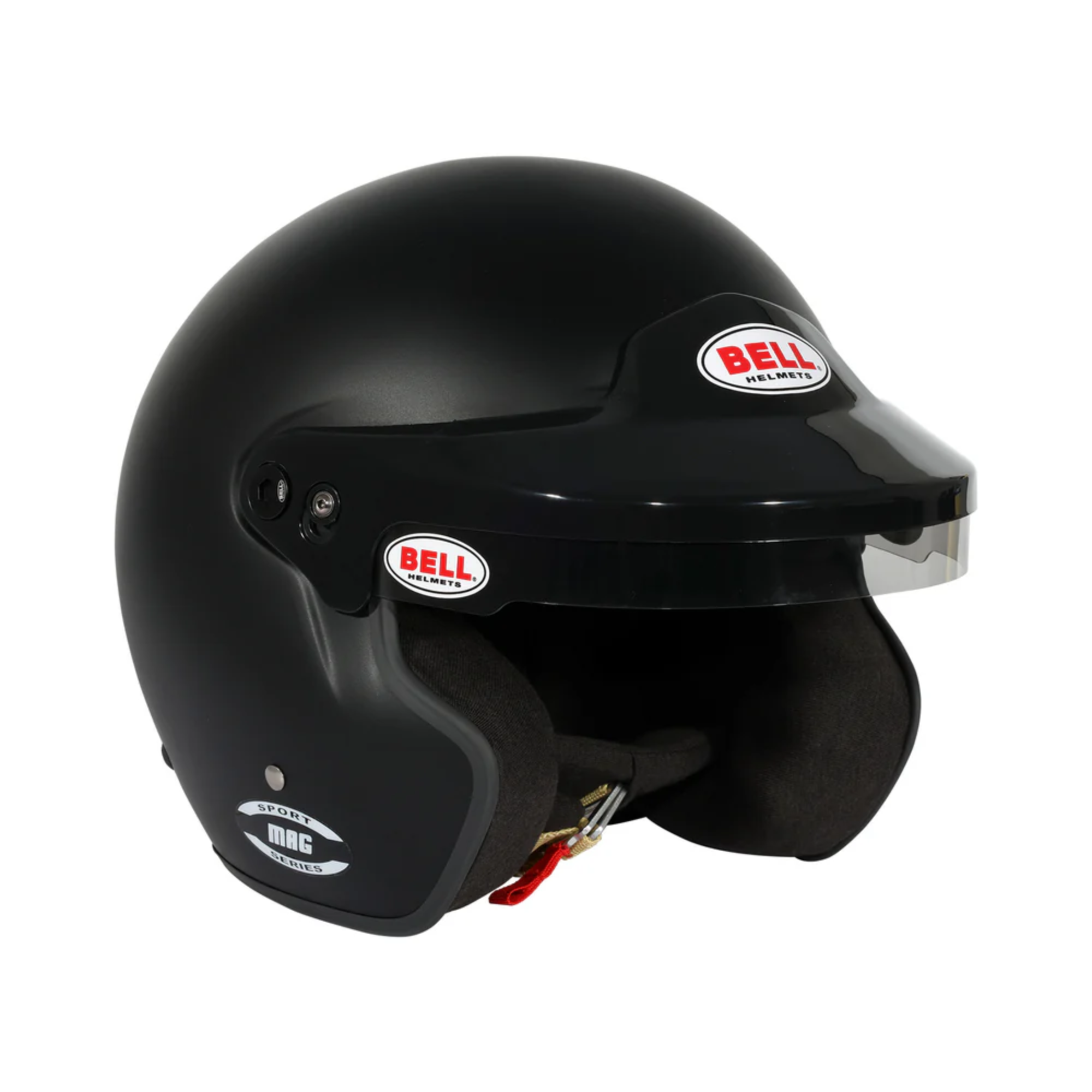 The black Bell Mag Open Face Racing Helmet - SA2025 from an angle.