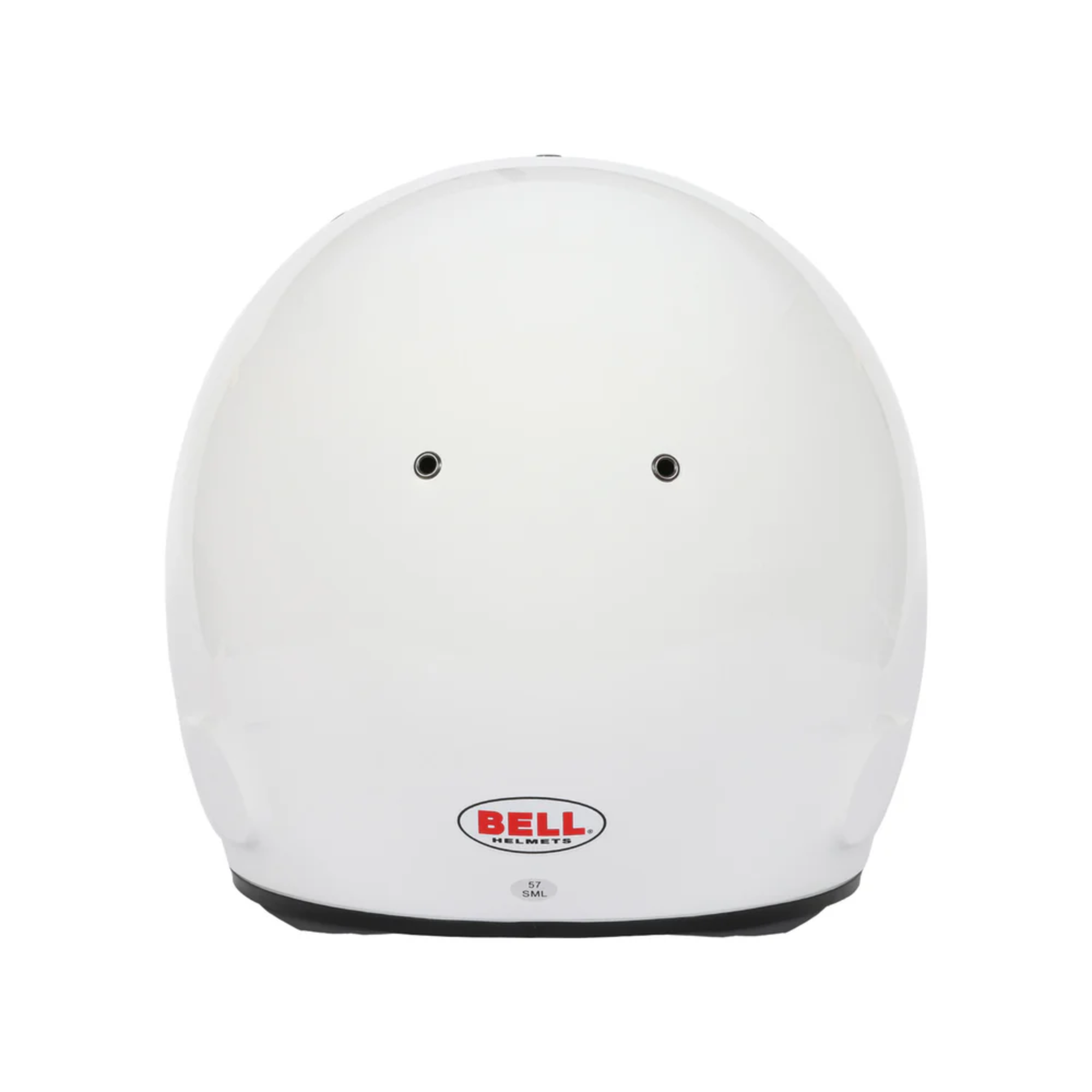 The back of the K2025 and FIA8878 certified white Bell RS7-K Pro Karting Helmet.