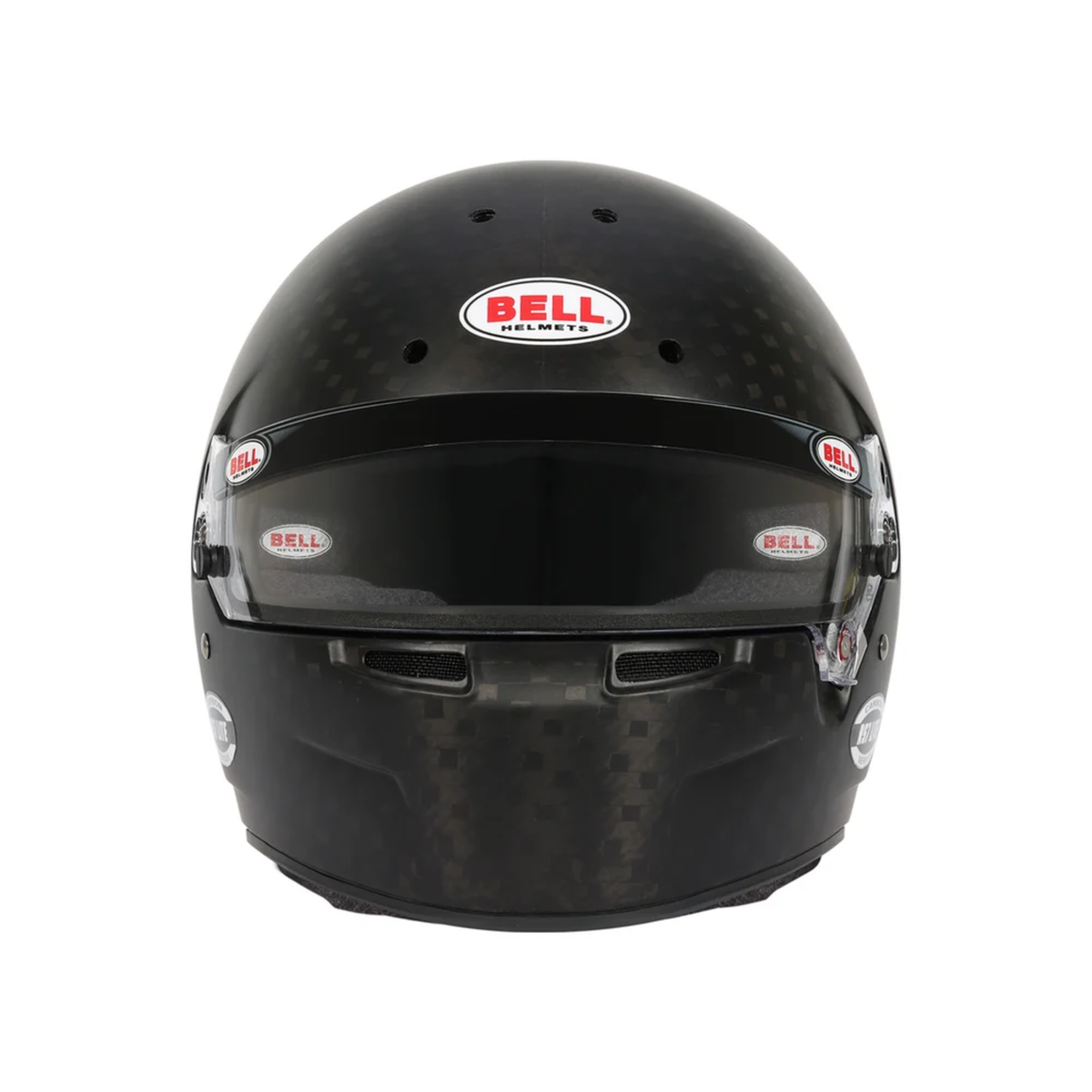 The front of the SA2025 & FIA8859 homologated Bell RS7 Lite Ultra Carbon Racing Helmet.