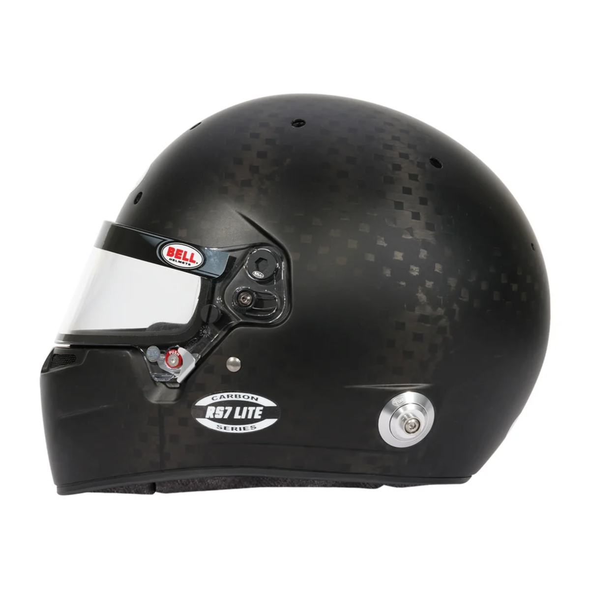 The side of the SA2025 & FIA8859 homologated Bell RS7 Lite Ultra Carbon Racing Helmet.