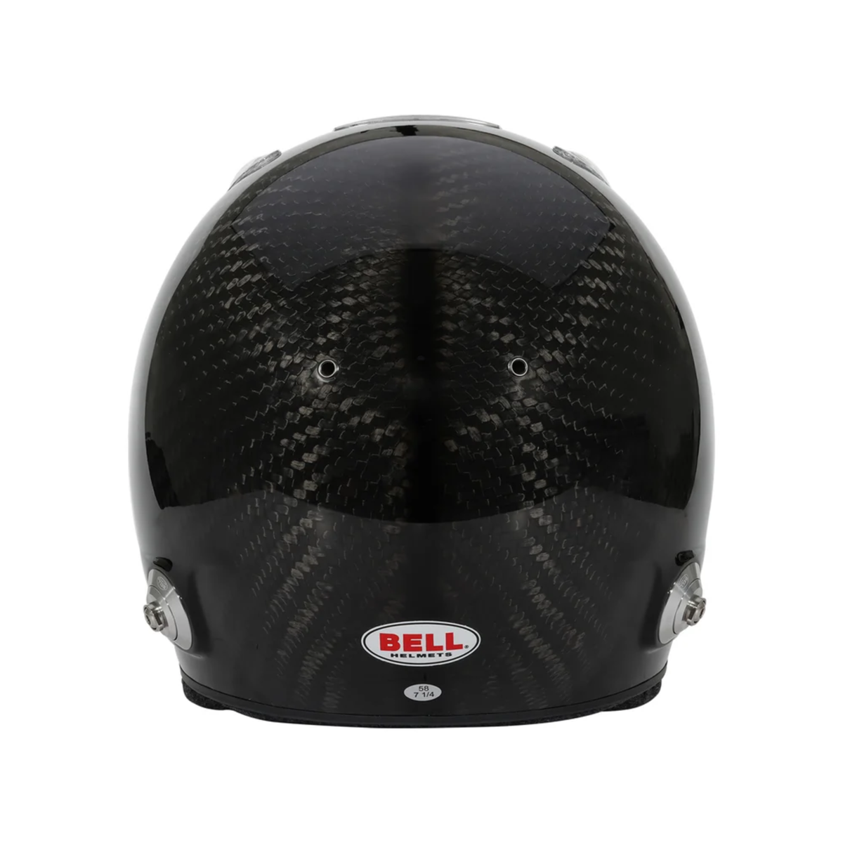 The back of the SA2025 / FIA8859 homologated Bell RS7 Ultra Carbon Duckbill Racing Helmet.
