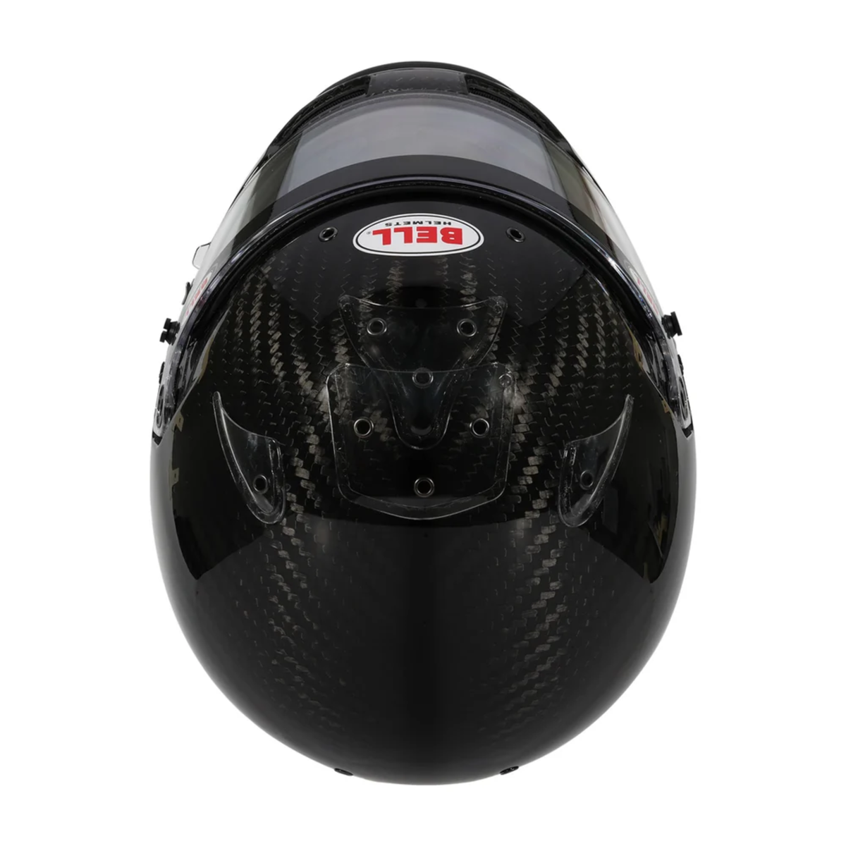The top of the SA2025 / FIA8859 homologated Bell RS7 Ultra Carbon Duckbill Racing Helmet.