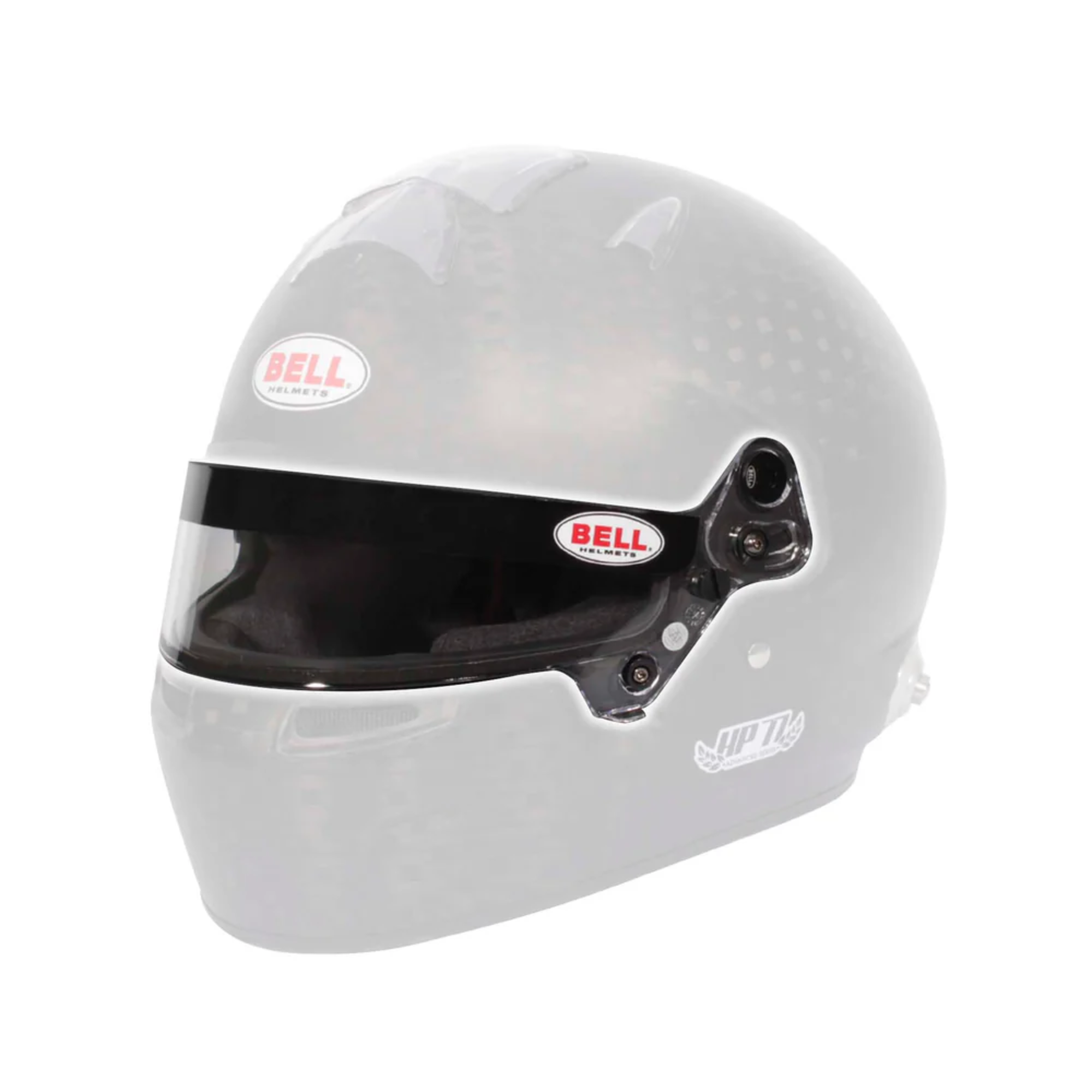 The Bell SE077 DSAF Anti-Fog Helmet Shield shown on a Bell HP77 auto racing helmet. all-groups
