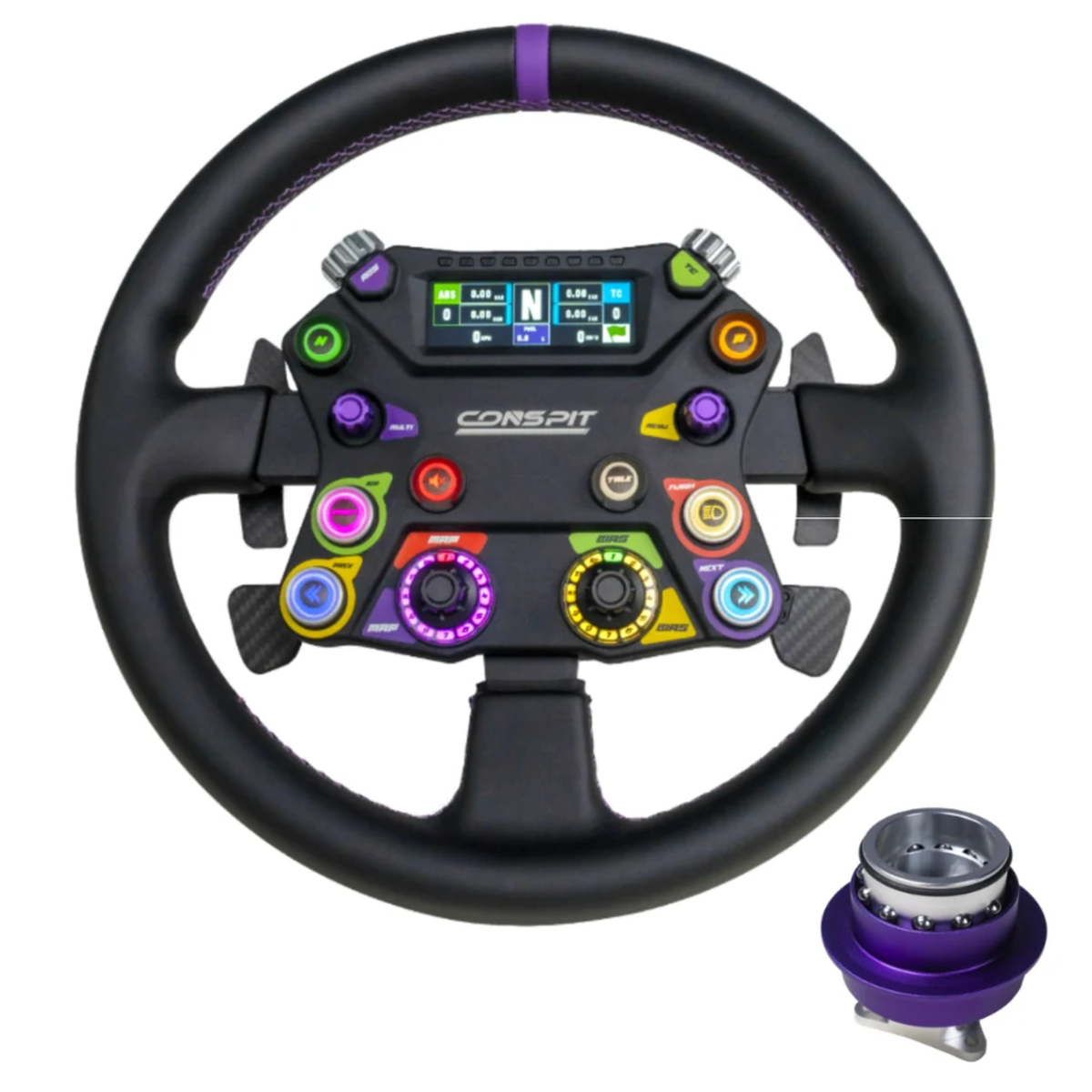 The steering wheel included in the Conspit ARES APEX Bundle.