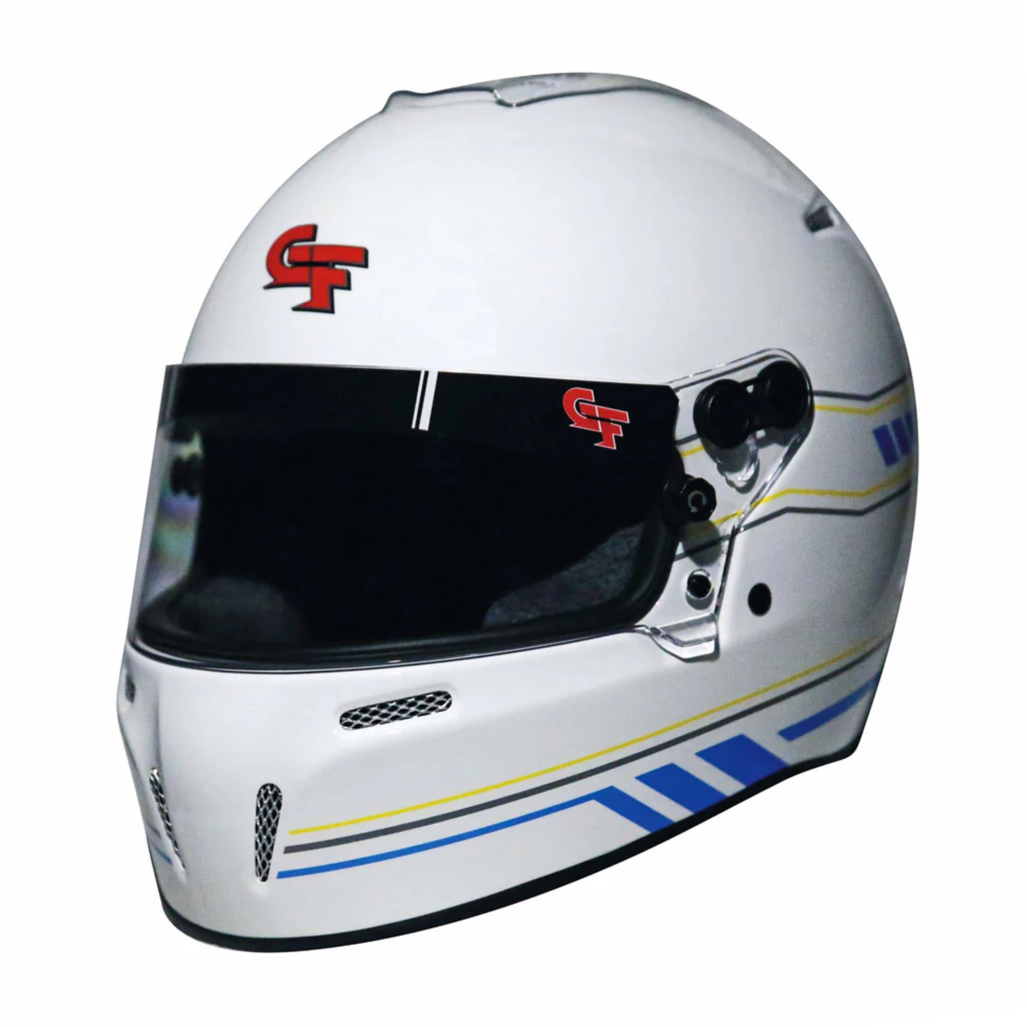 The white and blue G-Force Nighthawk Graphics Racing Helmet - SA2020 from G-Force.