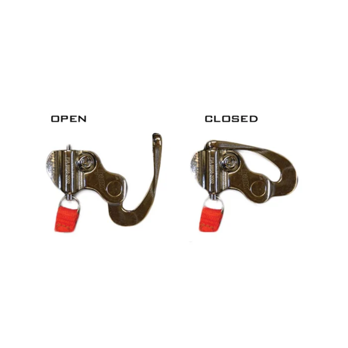 A diagram for the HANS III 20M SFI Device - Medium, Quick Click showing the piece open and closed.