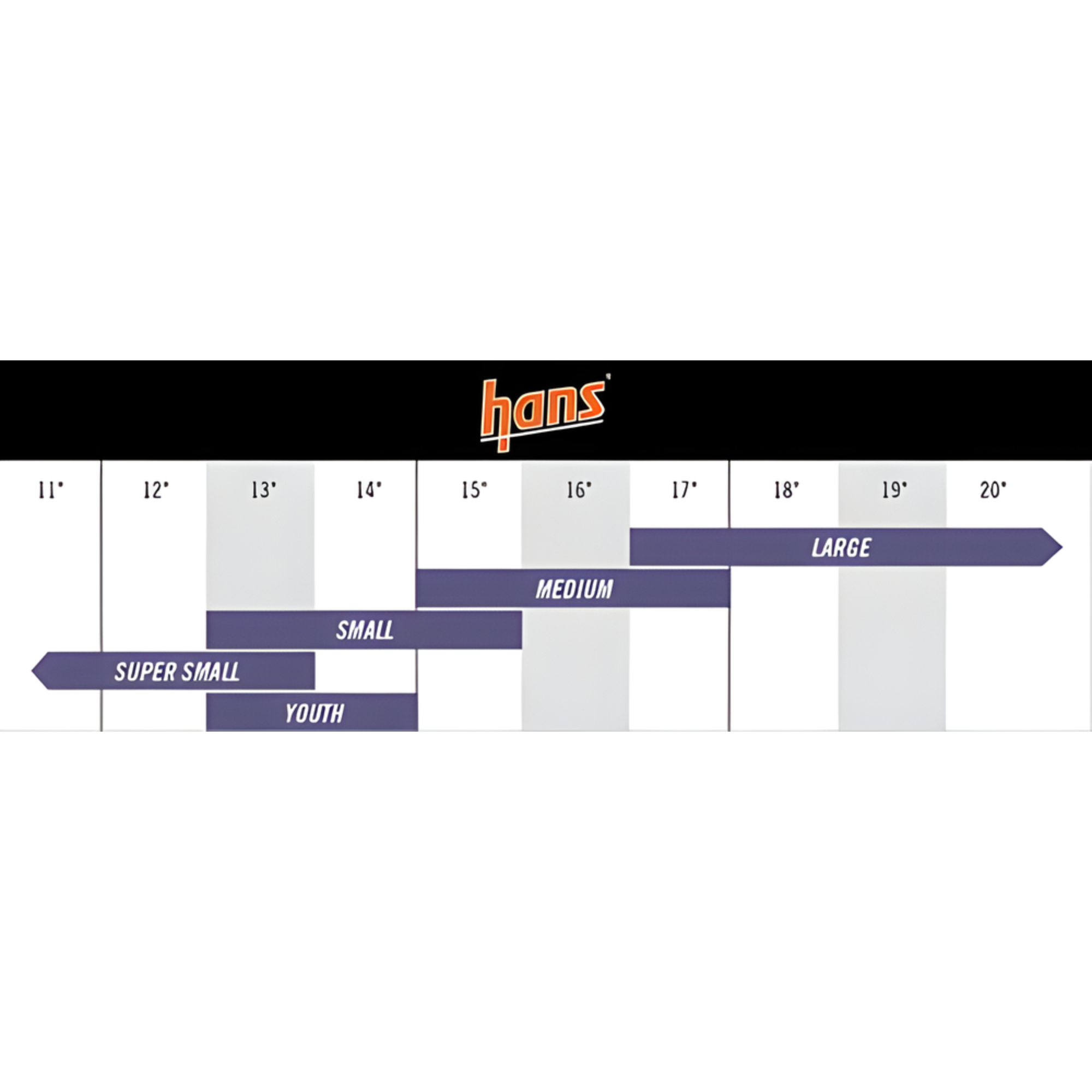 The hans sizing guide size chart for hans devices. all-groups