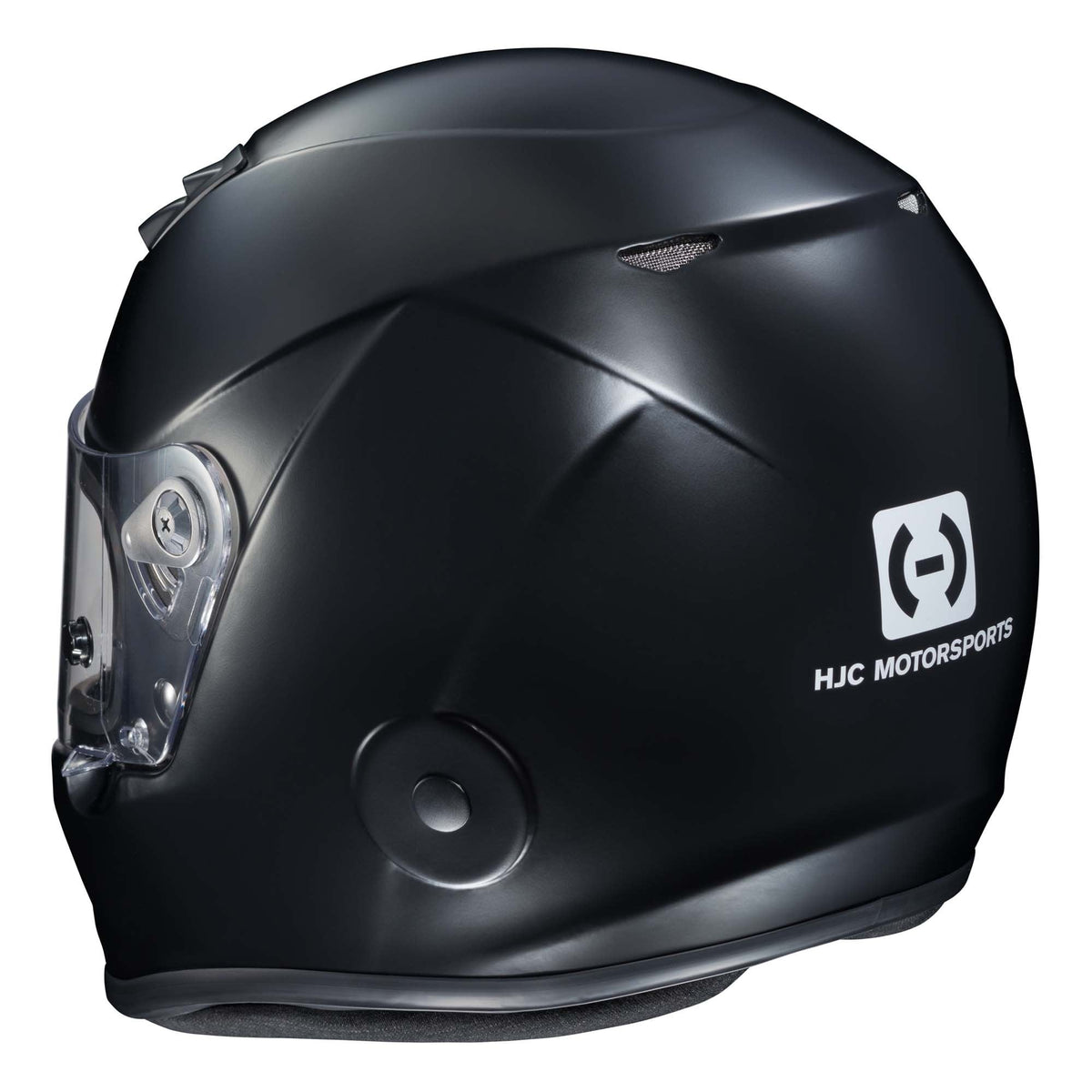 The black Snell SA2020-rated HJC H10 Racing Helmet from the back.