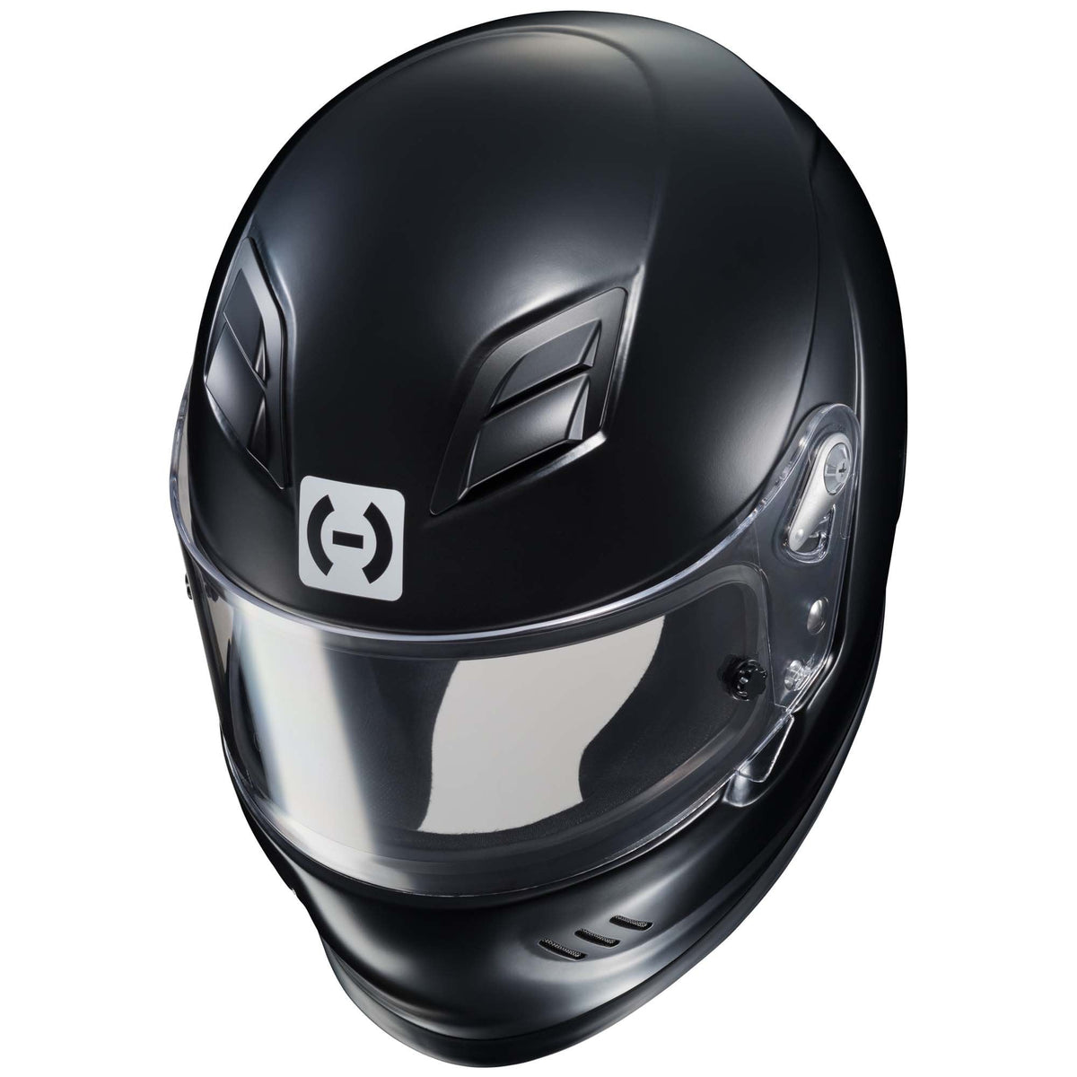 The black Snell SA2020-rated HJC H10 Racing Helmet from the top.