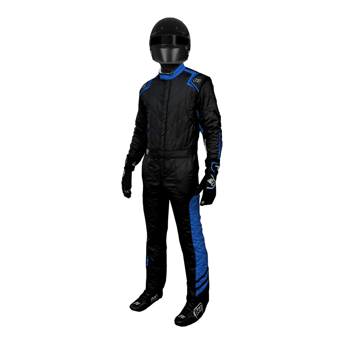 The front of the blue SFI 3.4/5 homologated K1 RaceGear Aero SFI Racing Suit.