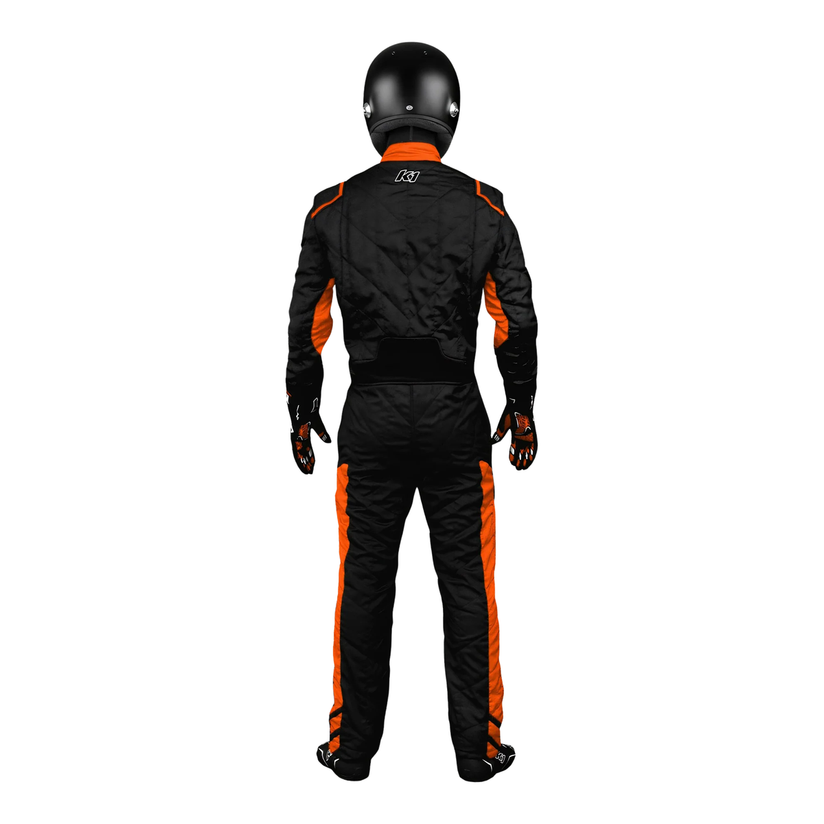 The back of the orange SFI 3.4/5 homologated K1 RaceGear Aero SFI Racing Suit.