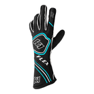 The back of the black and flo blue SFI 3.3/5 homologated K1 RaceGear Flex Nomex Racing Gloves.