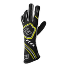 The back of the black and flo yellow SFI 3.3/5 homologated K1 RaceGear Flex Nomex Racing Gloves.