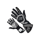 The black and white SFI 3.3/5 homologated K1 RaceGear Flex Youth Nomex Racing Gloves.