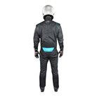 The back of the black and flo blu SFI 3.2A/5 homologated K1 RaceGear GT-2 SFI Racing Suit.