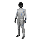 The front of the gray and blue SFI 3.2A/5 homologated K1 RaceGear GT-2 SFI Racing Suit.