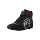 The black SFI 3.3/5 homologated K1 RaceGear GTX Nomex Racing Shoes close up.