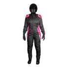 The front of the black and pink SFI 3.2A/5 homologated K1 RaceGear Layla SFI Women's Racing Suit.