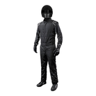 The front of the black and grey K1 RaceGear Outlaw One-Piece Racing Suit.